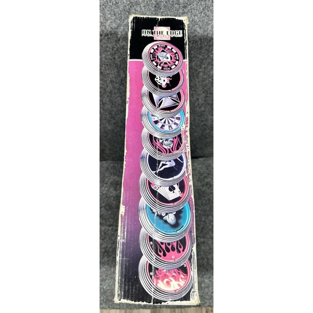 On the Edge Marketing Neon Wall Clock Royal Flush Poker Flames Chrome Bezel‎